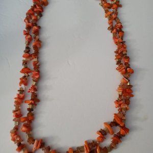 Kenneth Cole Orange/Red Rock bead necklace Double Strand